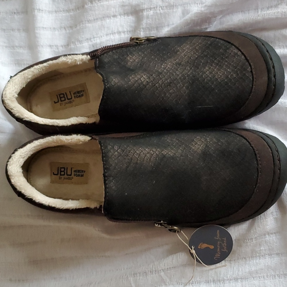 Jbu by Jambu cranberry brown casual slip-on memory foam footbed shoe